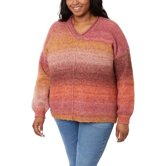 NWT Briggs Women's Plus Cozy V-Neck Ombre Knitt Sweater - Picture 3 of 6